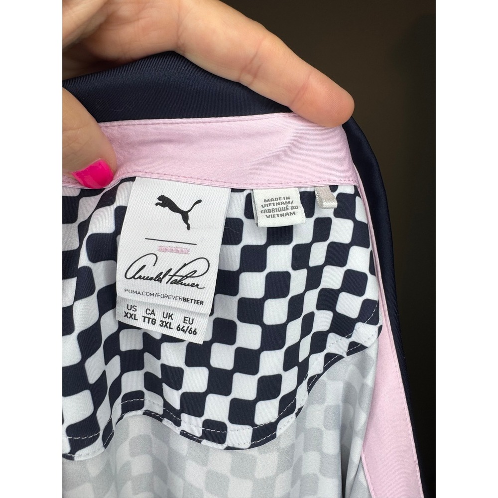 Puma Arnold Palmer Indianapolis Motor Speedway Golf Polo Navy White Check XXL - Picture 2 of 5